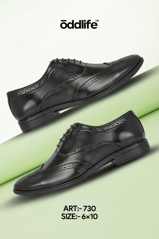 Mens Black Brogue Closed Lace-Up Shoes