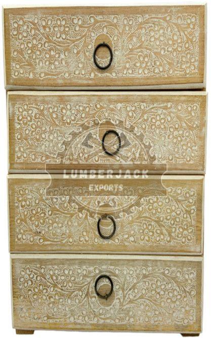 Artisan Mango Whitewash Floral Drawer Chest