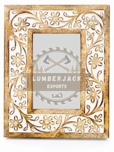 Carved Wood Photo Frame with Floral Vine Border