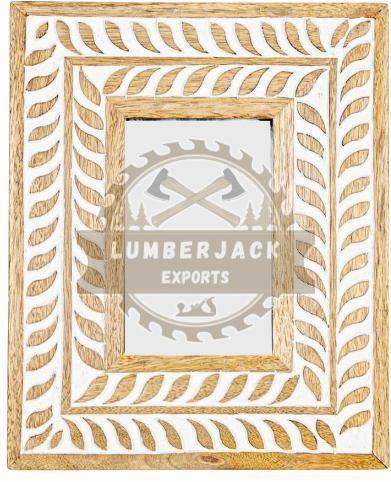 Carved Wood Photo Frame with White Leaf Border