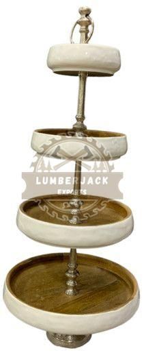 Ceramic Rim Wooden Tiered Tray Stand Cake Stand
