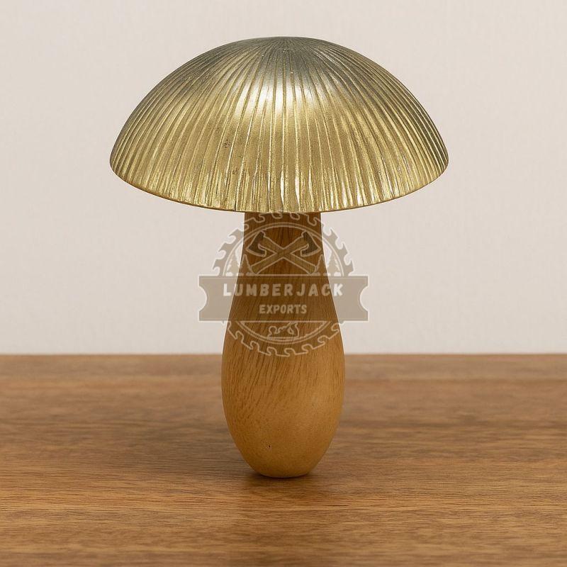 Golden Capped Mushroom Sculpture with Teardrop Wood Stem