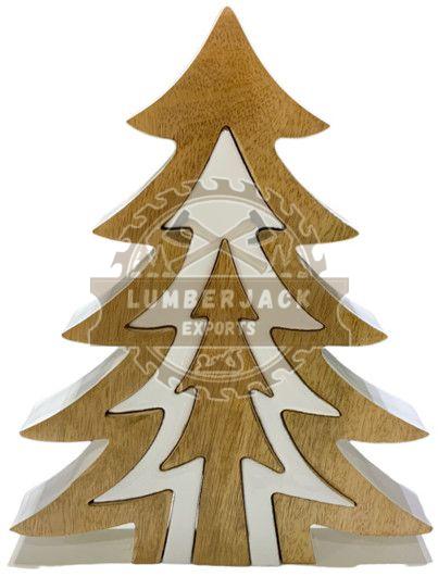 Layered Wood Christmas Tree with White Inlay
