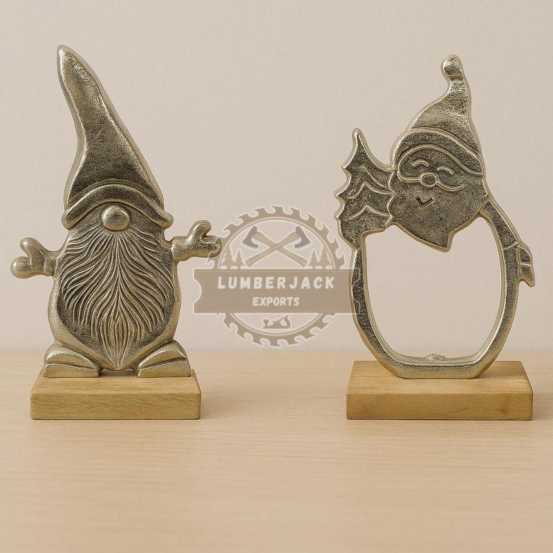 Metallic Santa & Gnome Figurine Duo with Artistic Contrast