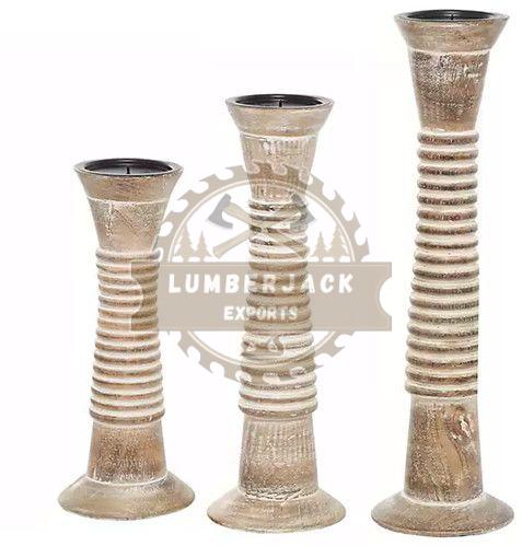 Striped Ceramic Tall Candle Holder Set
