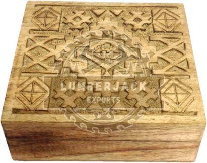 Tribal Wood Geometric Carved Keepsake Box