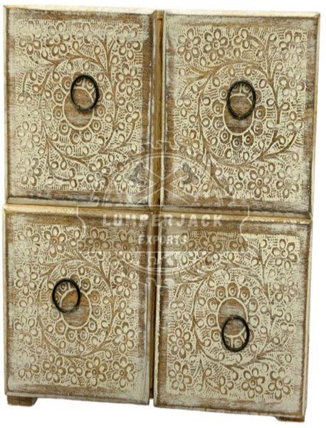 Vintage Mango Wood Floral Grid Drawer Cabinet