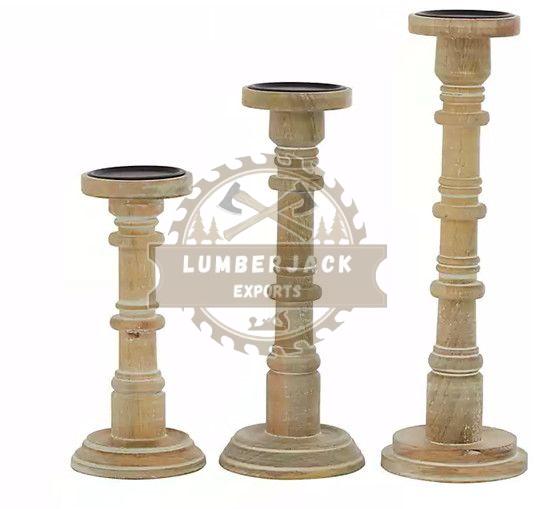 Vintage Turned Wood Candlestick Holder Trio