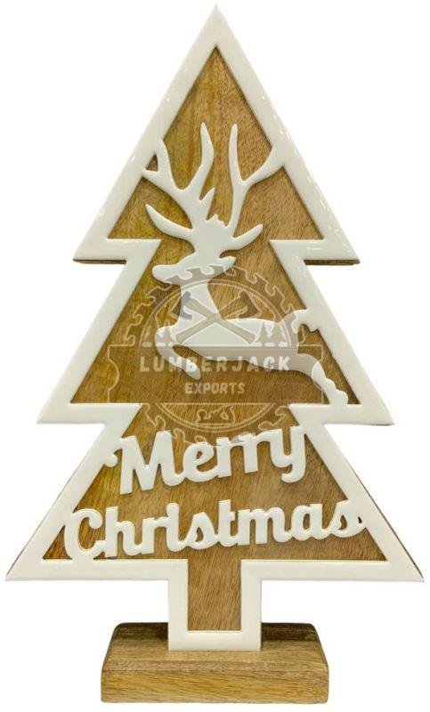 Wooded Layered Tree Ornament with Reindeer Cutout & Text