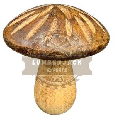 Wooden Dual Tone Mushroom Sculpture with Carved Cap
