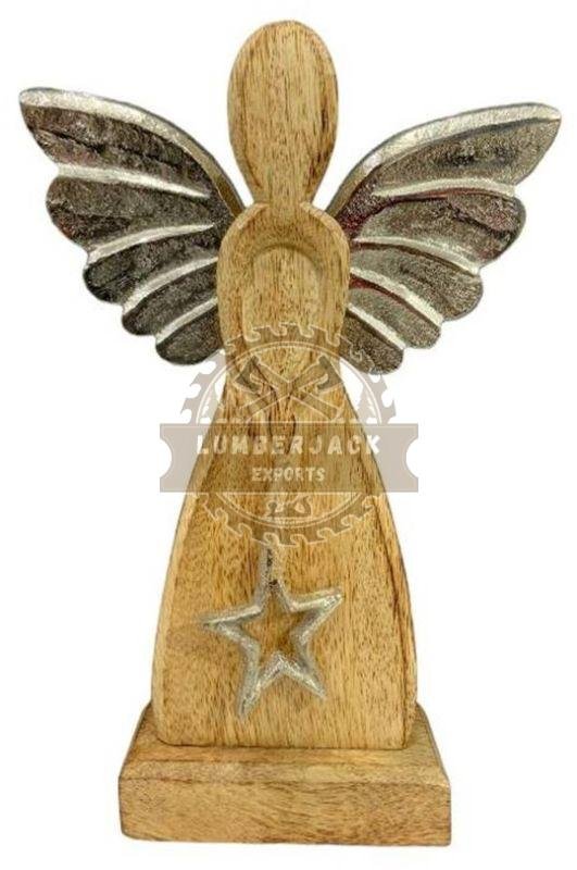 Wooden Spiritual Angel Figurine with Silver Star Pendant