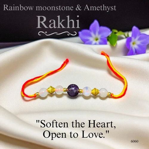 Rainbow Moonstone and Amethyst Stone Rakhi