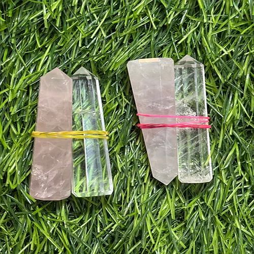 White Shiv Shakti Pair Rose Quartz And Clear Crystal Point