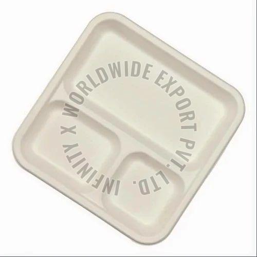 Square Sugarcane Bagasse Disposable Compartment Plate