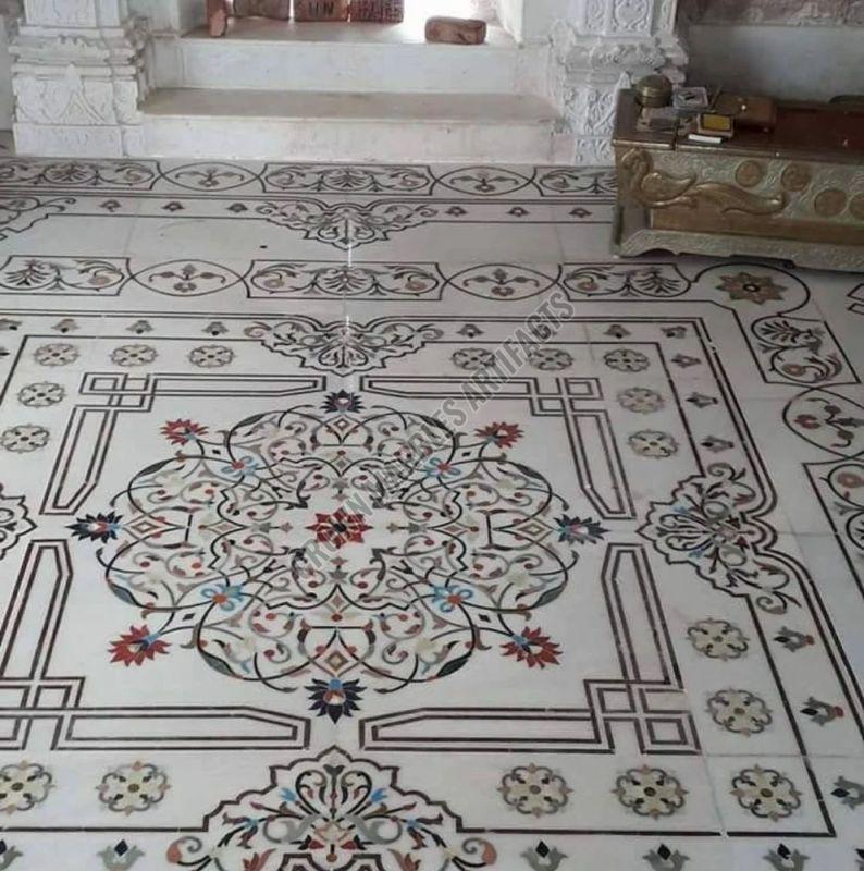 White Marble Inlay Flooring Service