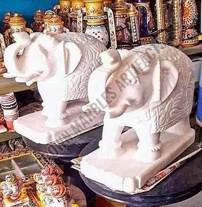 White Marble Elephants Statue