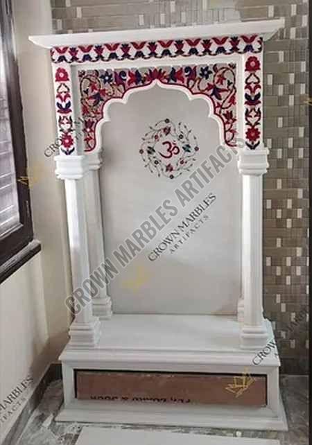 7 Feet White Inlay Work Marble Temple