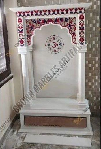 8 Feet Pure White Marble Inlay Temple