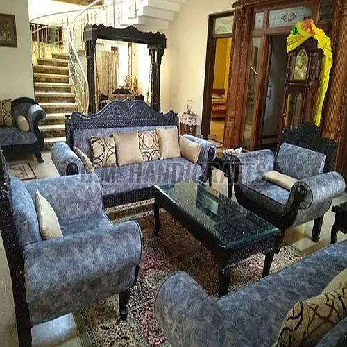 5 Seater Purple Carved Maharaja Sofa Set