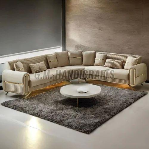 L Shape Cream Velvet Luxury Sofa Set