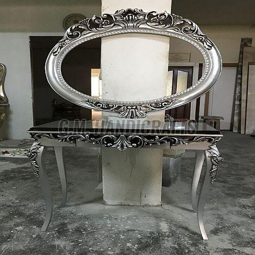 Silver Finish Wooden Console Table With Mirror
