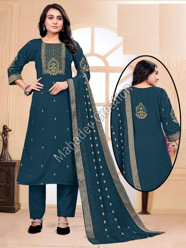 Ladies Teal Embroidered Salwar Suits