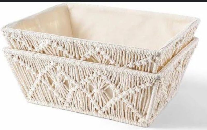2 Piece Boho Decor Macrame Storage Basket