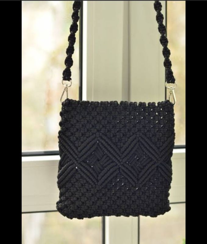 Black Cotton Rope Macrame Side Bag
