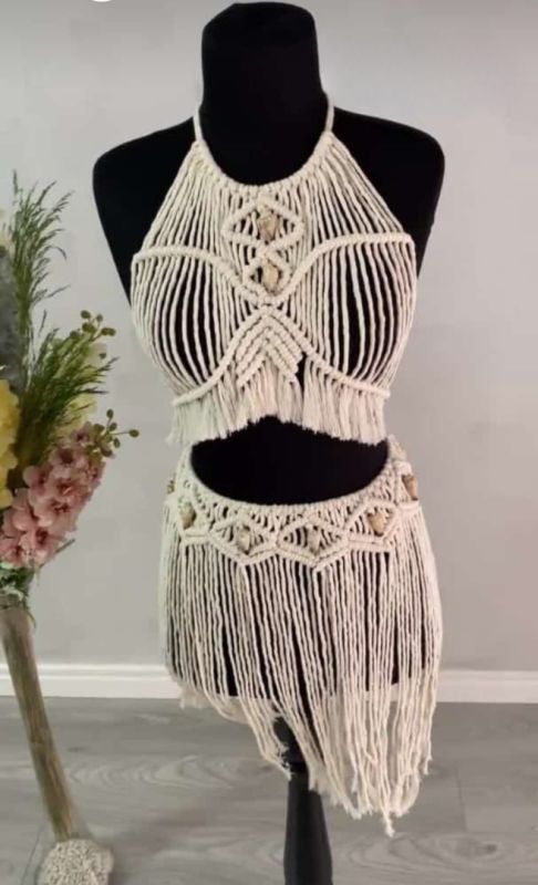 Boho Macrame Top Shirt Set