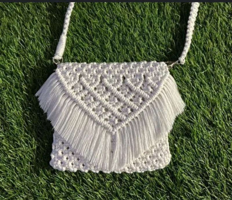 Designer White Macrame Crossbody Bag