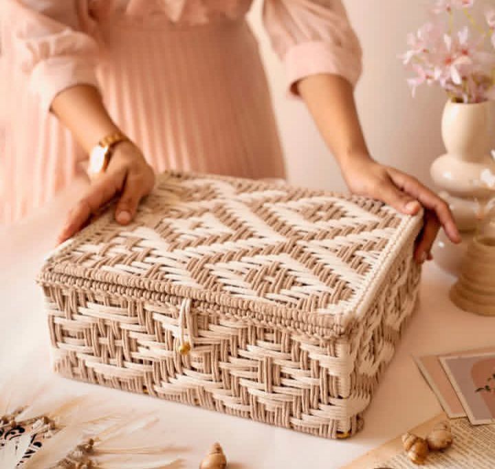 Jute Rectangular Basket with Lid