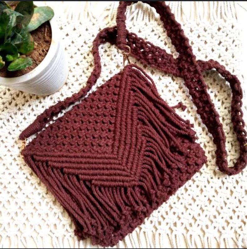 Maroon Handmade Macrame Shoulder Sling Bag