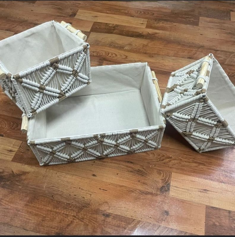 White Woven Macrame Storage Basket