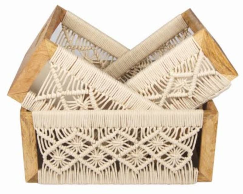Wooden Frame Macrame Storage Basket