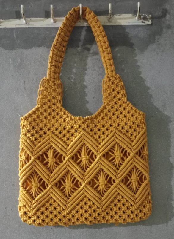 Yellow Handmade Macrame Tote Bag for Womens