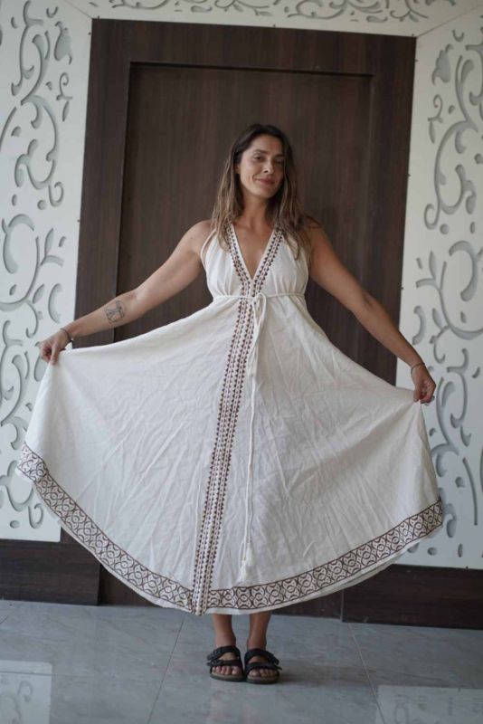 Printed Jute Backless Magic Ladies Dress