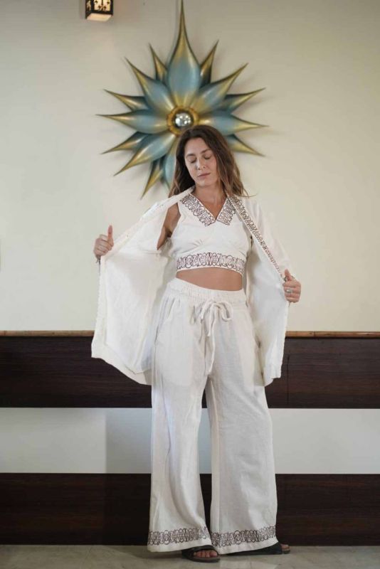 Three Piece Jute Women Co Ord Set