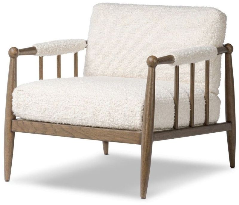White Wooden Bedroom Chair With Armrest