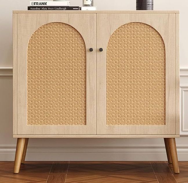 Wooden Cane Woven Console Cabinet