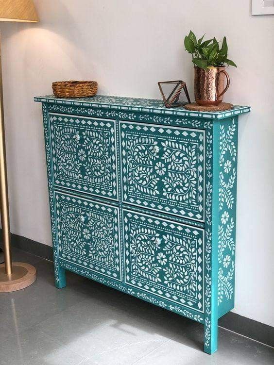 Wooden Hand Painted Shoe Rack Cabinet