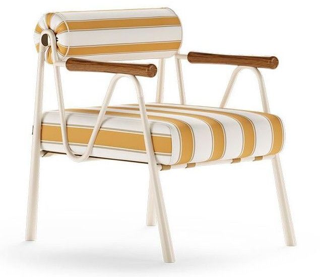 Yellow Stripe Tubular Frame Lounge Armchair