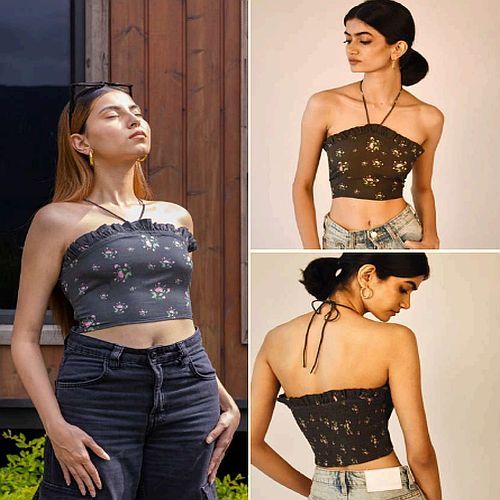 Ladies Black Printed Tube Top