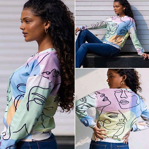 Ladies Multicolour Cotton Fleece Printed Sweatshirt