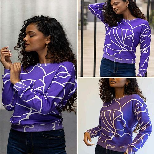 Ladies Purple Cotton Printed Sweatshirt