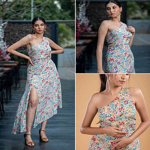 Multicolor Viscose Crepe Printed Bombay One Piece Dress