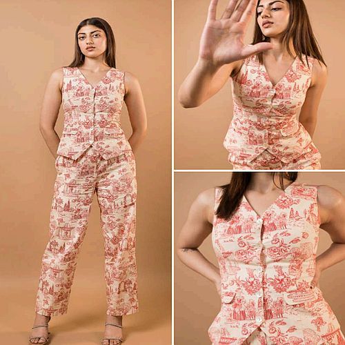 Pink and White Cotton Printed Sleeveless Co-ord Set
