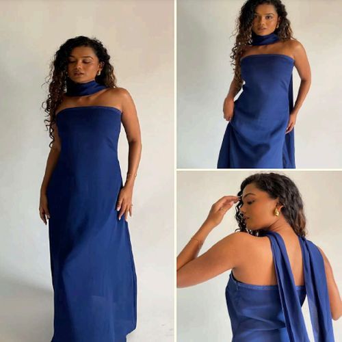 Royal Blue Plain Off Shoulder Bodycon Maxi Dress
