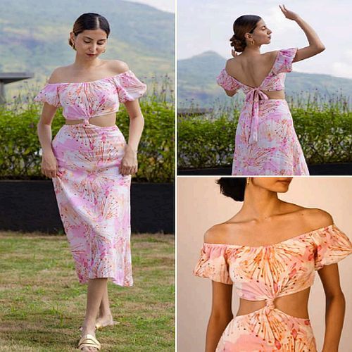 Women Pink Printed Two Piece Beach Dress