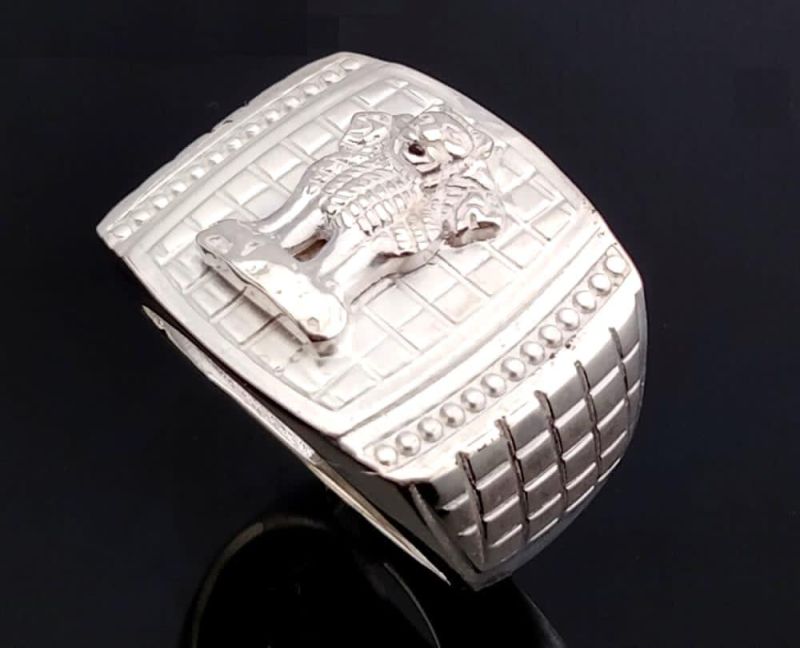 Ashoka Emblem Silver Grid Ring