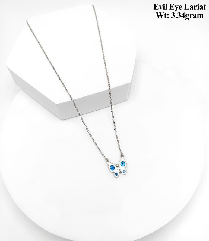 Butterfly Evil Eye Lariat Pendant Necklace